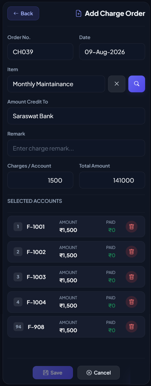 Add Charge Order Form