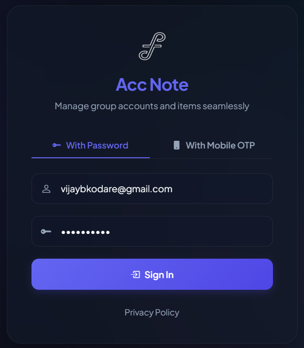 Desktop Password Login View